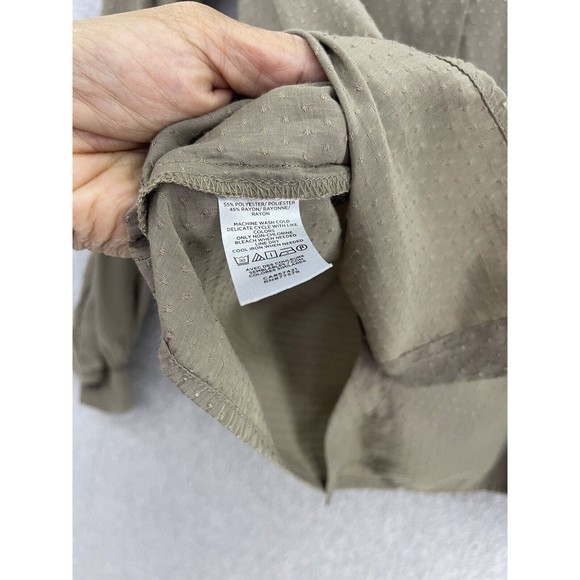 Ann Taylor Women's Button Up Blouse Taupe Brown Long Sleeve Size Small Textured - Picture 4 of 10